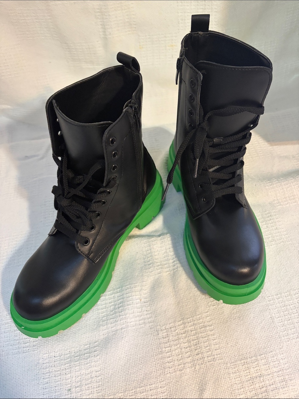 Steve Madden Black Lace-Up Combat Boots with Green Sole